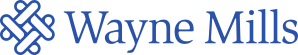 Dark blue text logo for Wayne Mills with knot graphic.